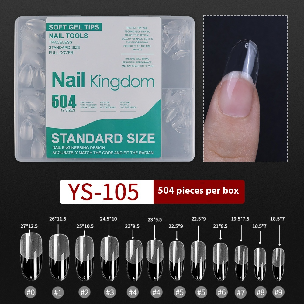 Nail Tips nail piece semi-matte 504 pieces boxed trapezoidal almond fake nail patch transparent and seamless nail art
