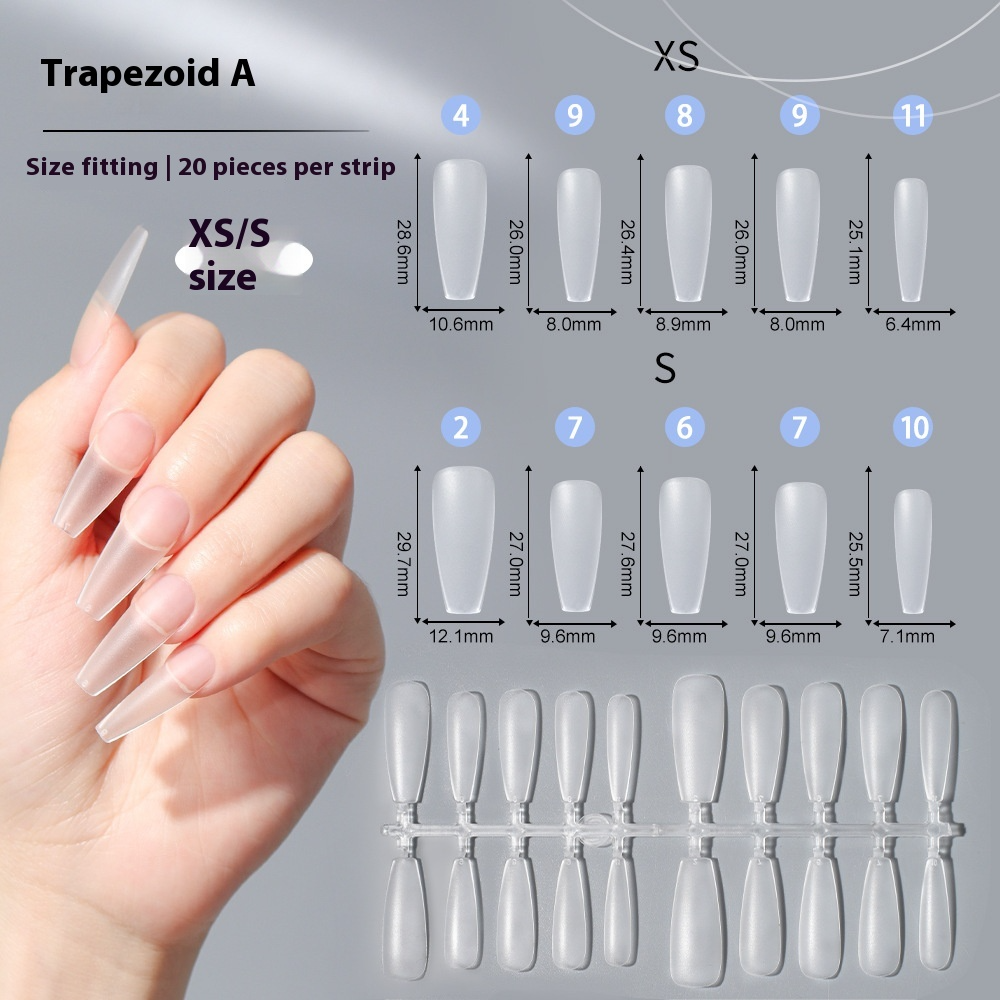 Nail Tips New transparent medium and long trapezoidal nail pads 20 pieces free of carving and grinding, whole sub-code matte and non-marking removable nail pads wholesale