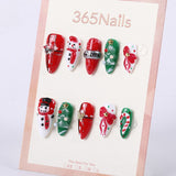 365Nails Christmas Red‑Green Snowman Stiletto Set