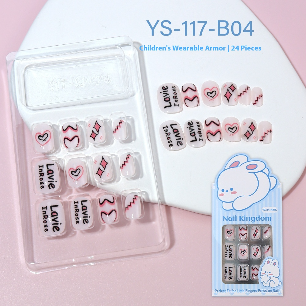 Children press on nails, cartoon 24-piece boxed finished product, sweet and cute children's removable fake nail patch manicure