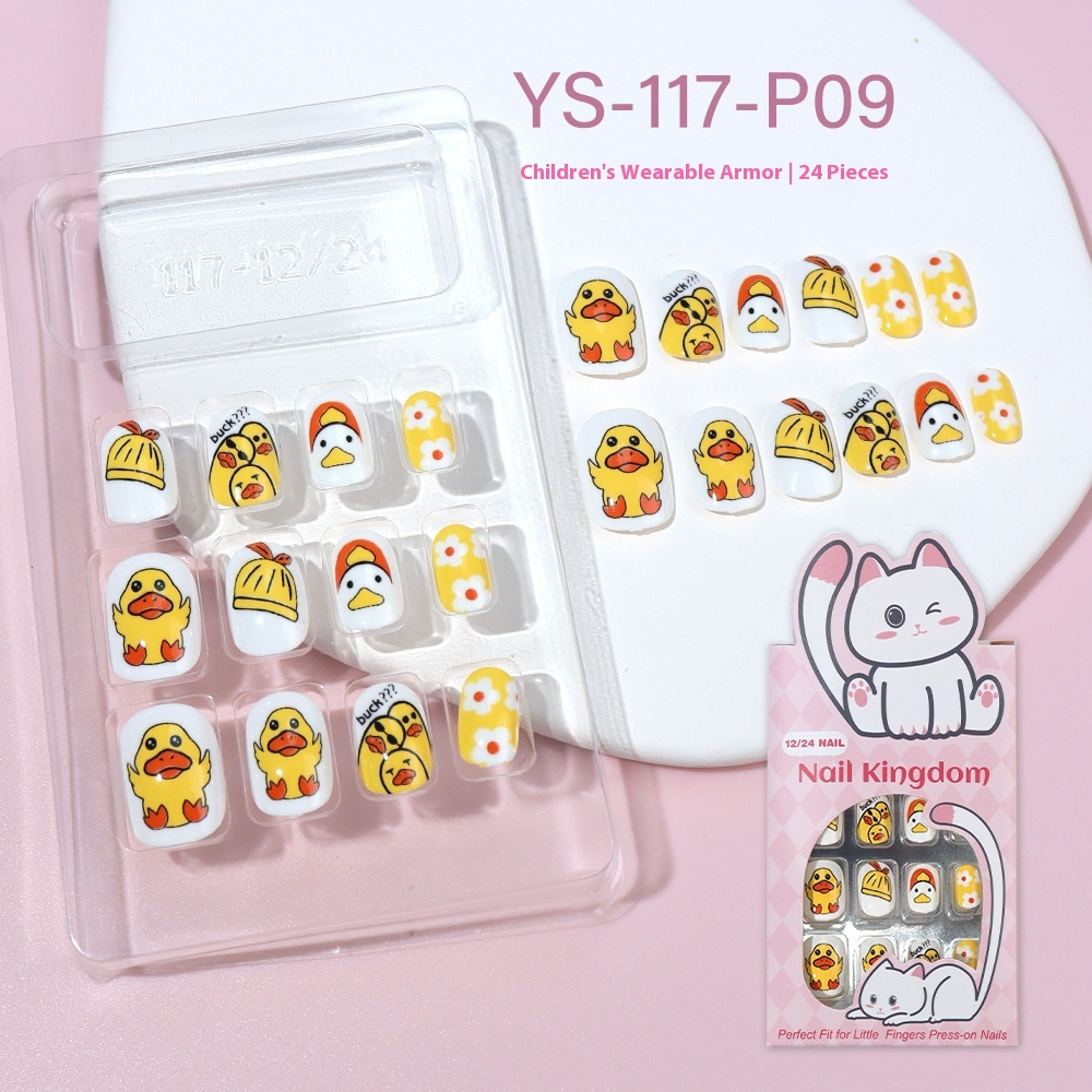 Children press on nails, cartoon 24-piece boxed finished product, sweet and cute children's removable fake nail patch manicure