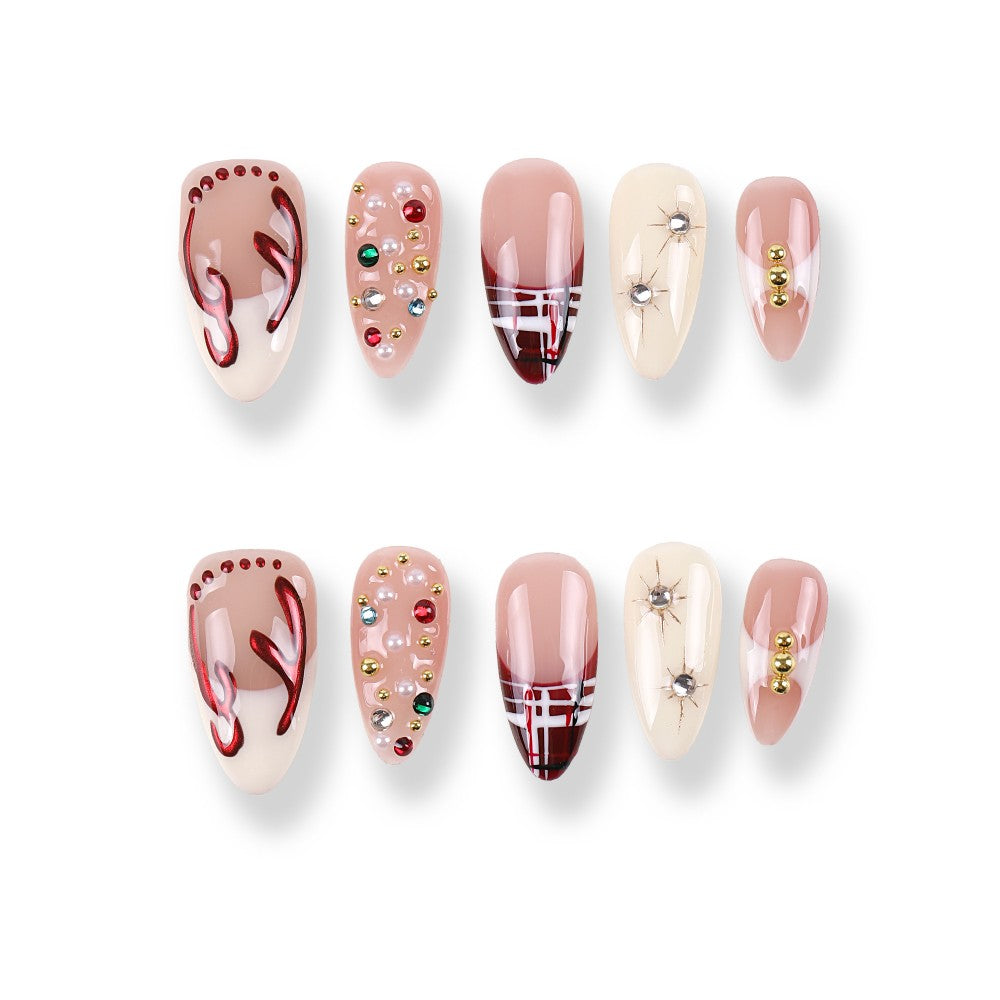 365Nails Nude Plaid & Gems Holiday Stiletto Set
