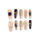 365nails latte nude and gold luxury gemstone press-onsSold in packs of 5. Minimum order: 1 pack (5 pcs). Quantity = number of packs. Qty 1 = 5 pcs