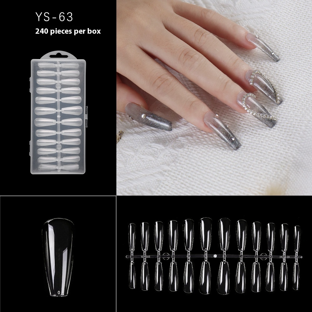Nail Tips nail piece semi-matte 504 pieces boxed trapezoidal almond fake nail patch transparent and seamless nail art