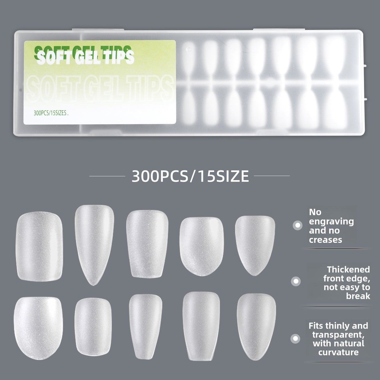 Puntas de uñas 300 piezas de arte de uñas, uñas postizas transparentes mate en caja, pieza de uña|365nails