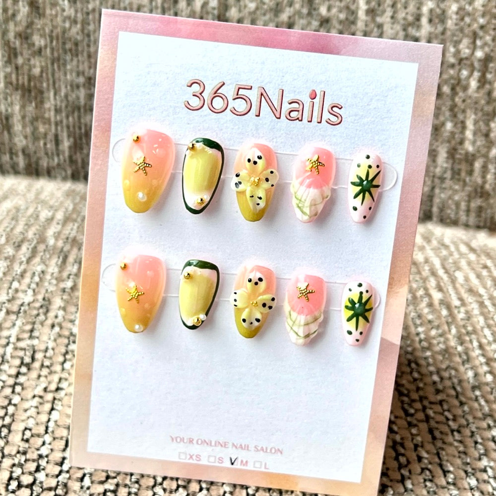 "Summer Tropical Starfish" - Wholesale Ultra-Soft Flexible Fit Handmade Nails (MOQ=100) press-on nail design from 365nails