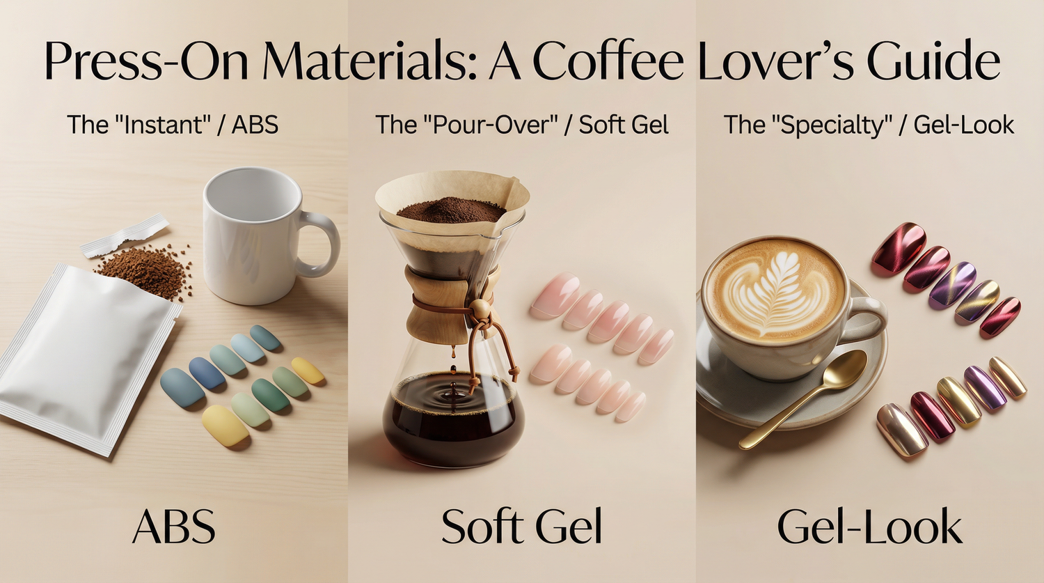 Choosing Press-on Nail Materials: ABS vs Soft Gel vs Gel-Look (Cost & Claims) press-on nail guide from 365nails