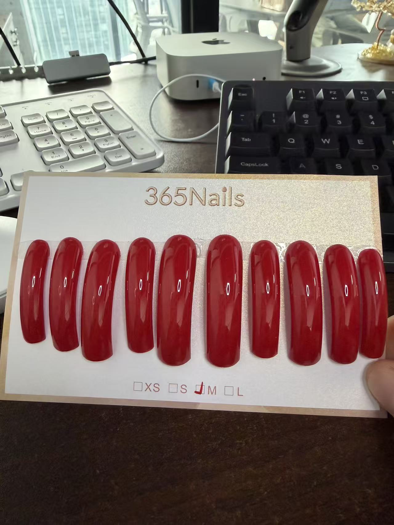 Classic red glossy long square press-on nails suitable for wholesale salon retail assortment comparison