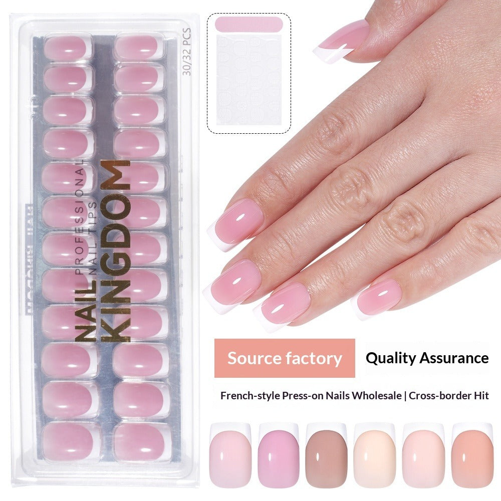 Jelly pink French press-on nails with translucent square tips on a white background.