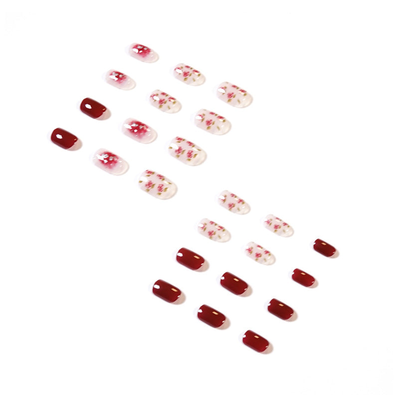 Fake nails dry roses in autumn and winter Press on nails short manicure temperament whitening nail patch, removable nail piece｜365nails