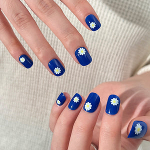 press on nails blue small daisy nails piece wholesale finished fake nails removable nails piece nails piece nails piece nails patch｜365nails