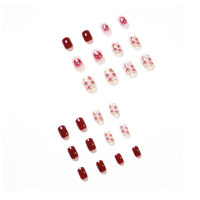 Fake nails dry roses in autumn and winter Press on nails short manicure temperament whitening nail patch, removable nail piece｜365nails