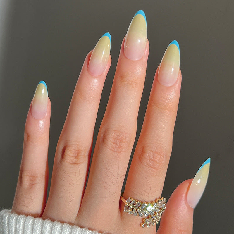 French blue edge press on nails