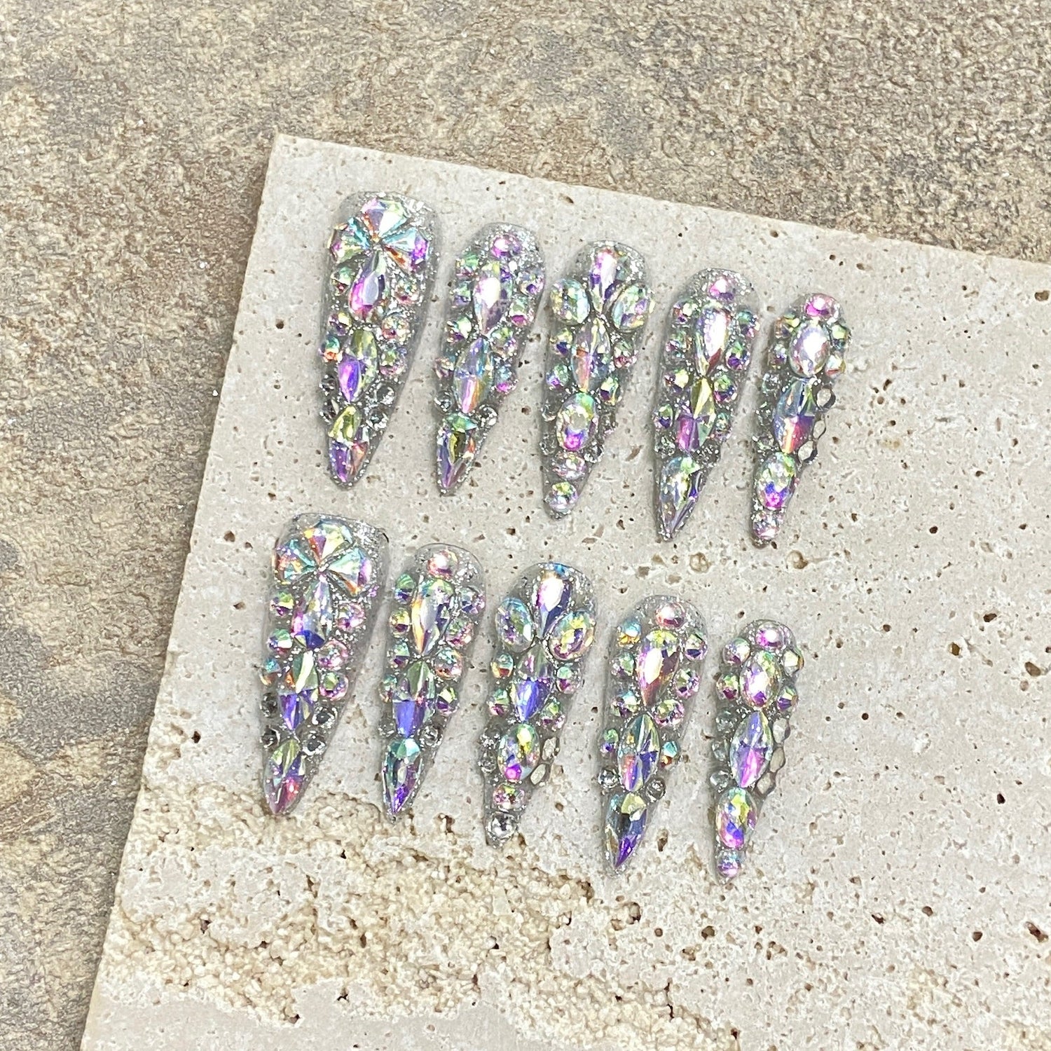 Press-On Nail Supplier Evaluation Checklist 10 Questions Every Wholesale Buyer finished press-on nail product image 4: Cleopatra Crystal Explosion Luxury Press On Nails