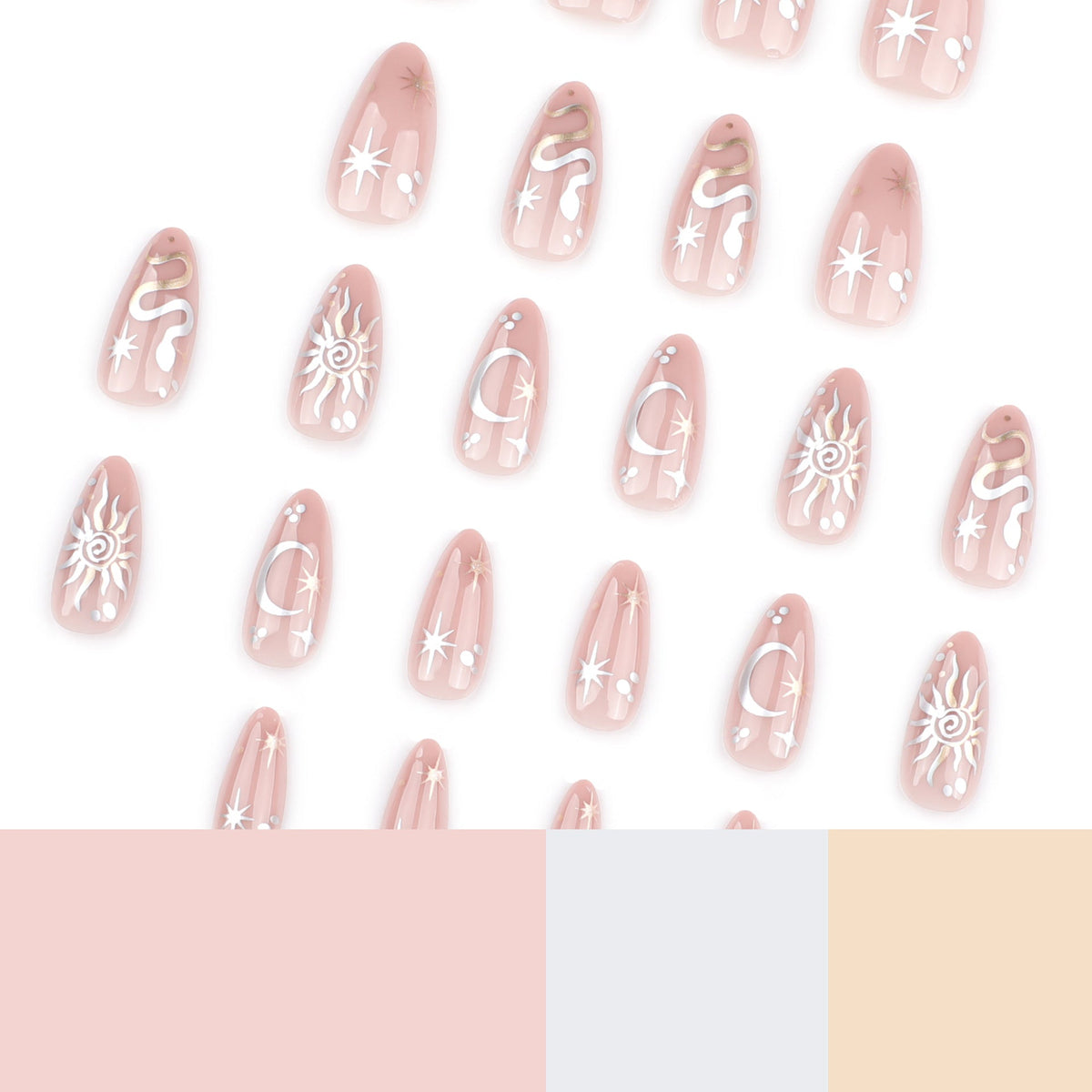New Year's Popular Wear Nail Almond Nail Pieces Year of the Snake Metal Nail Art False Nail Star Moon Wear Nail Pieces Wholesale｜365nails