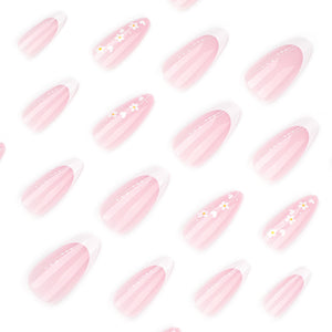 Simple and fresh flower nail art film Short almond nail fake nail French white short press-on nails film 365nails – Image 3
