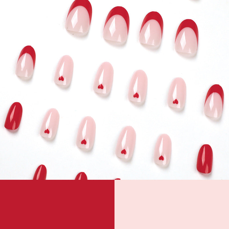 nails art Press on nails, French red edge Press on nails wholesale, red love nails wholesale nails｜365nails