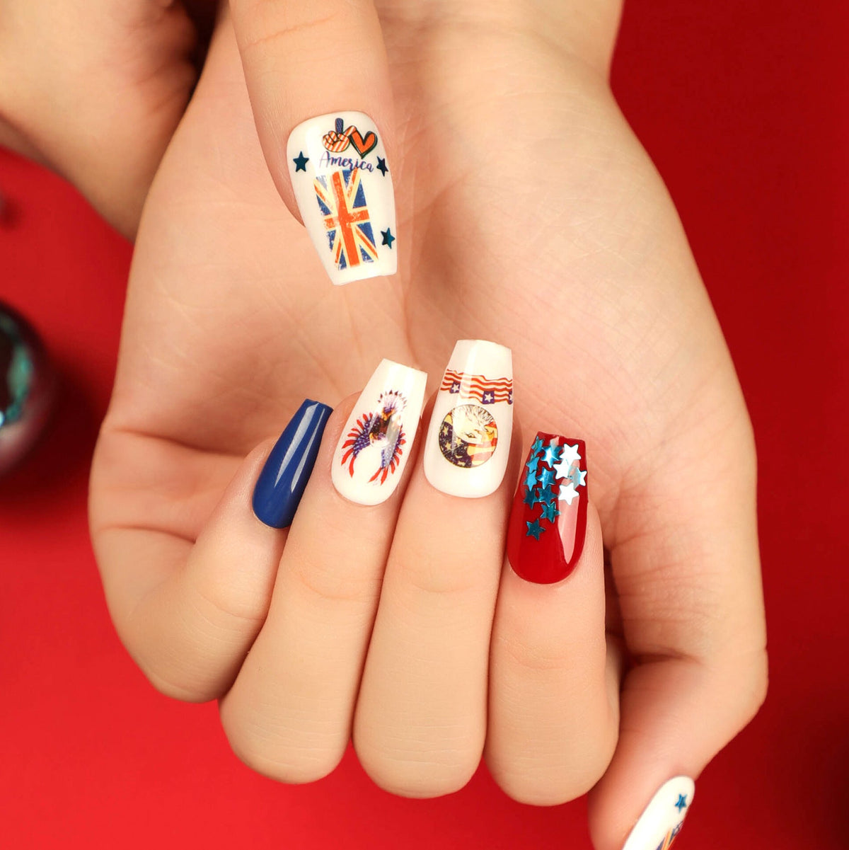 Independence Day Ballet Nail Art Nail Wear Removable Nail Sheet  Foreign Trade False Nail Sheet Finished Product Wholesale｜365nails