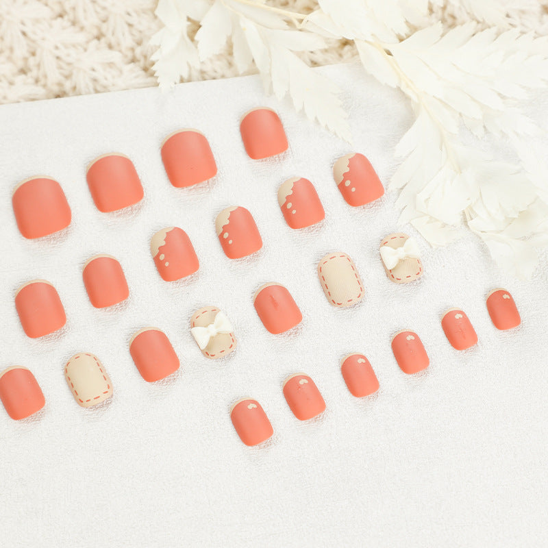 Press on nails Art  Cream Orange Whitening nails Art  Bow nails  Press on nails Art Wholesale｜365nails