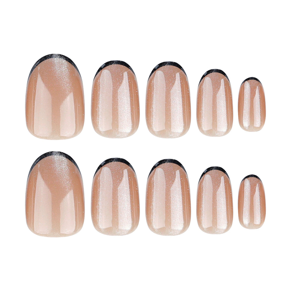 Wear nail pads wholesale coffee color cat eye French black nail pads short nail patches removable nail pads｜365nails