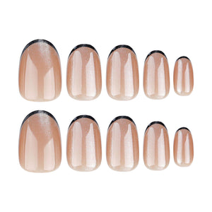 Wear nail pads wholesale coffee color cat eye French black nail pads short nail patches removable nail pads｜365nails