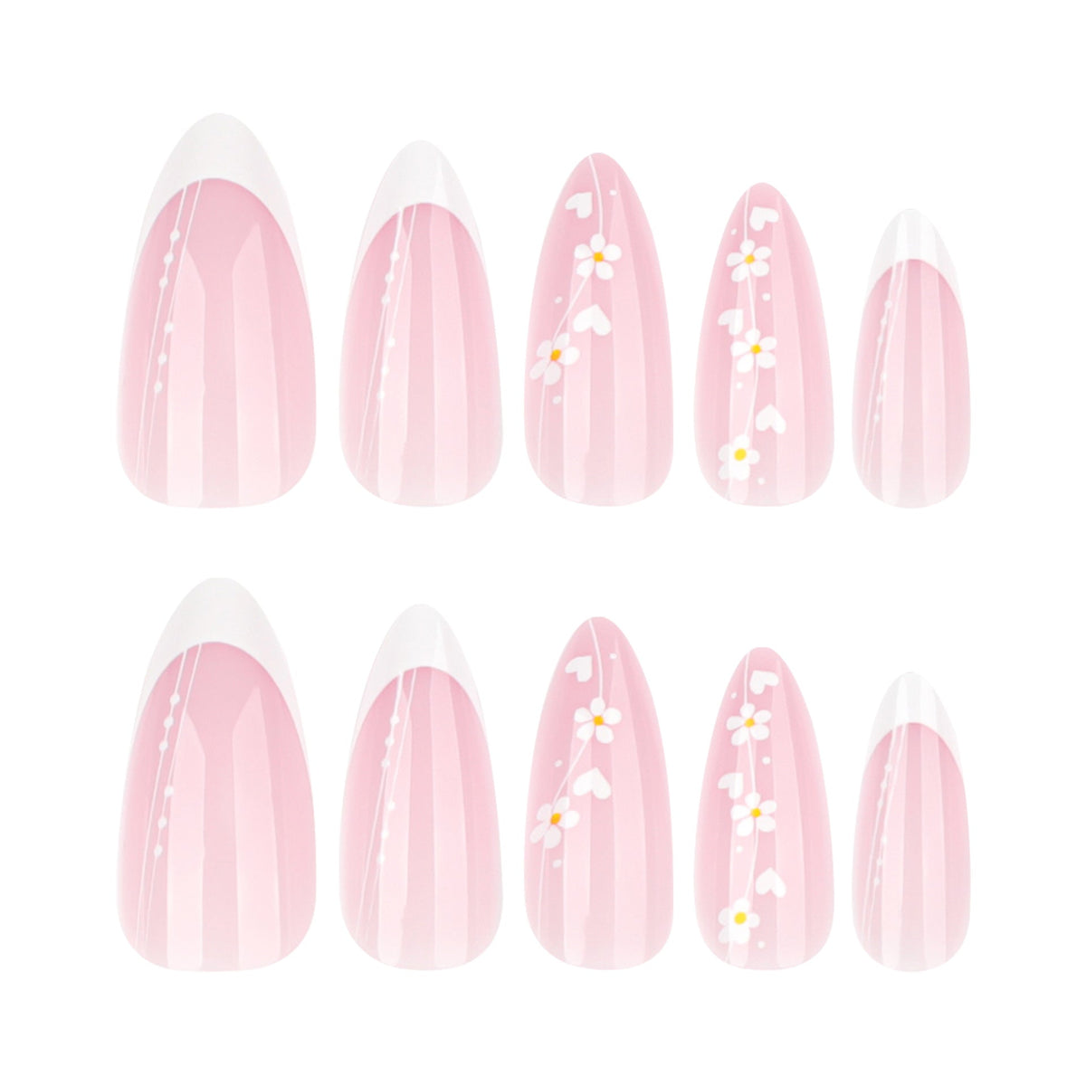 Simple and fresh flower nail art film Short almond nail fake nail French white short press-on nails film｜365nails