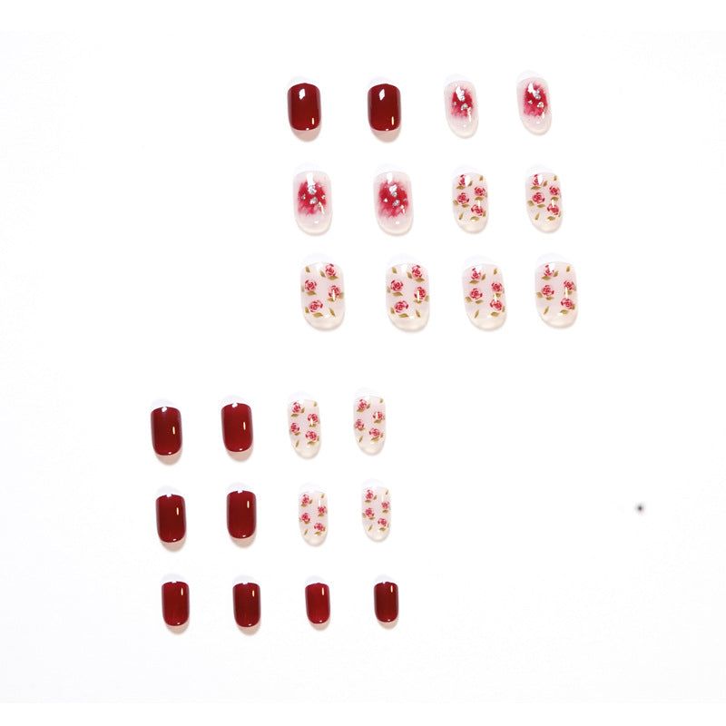 Fake nails dry roses in autumn and winter Press on nails short manicure temperament whitening nail patch, removable nail piece｜365nails