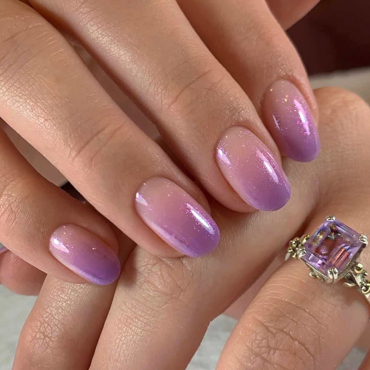 simple French purple press on nails  gradual change fake nail short round nail finished product wholesale｜365nails