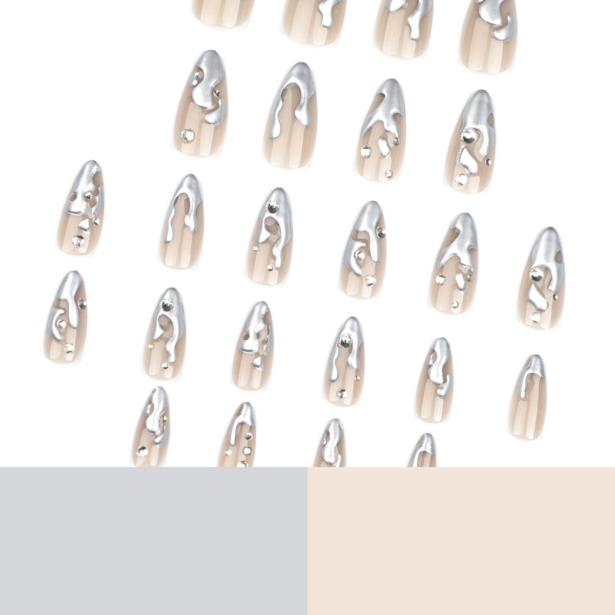 French 3D silver paste press on nails film short almond fake nails point drill fake nail nail film wholesale｜365nails