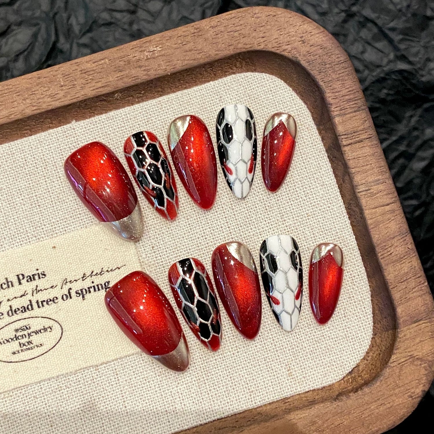 Viper's Kiss 3D snake skin cat eye almond press-on nails from 365nails – luxury handmade design for private label or dropshipping