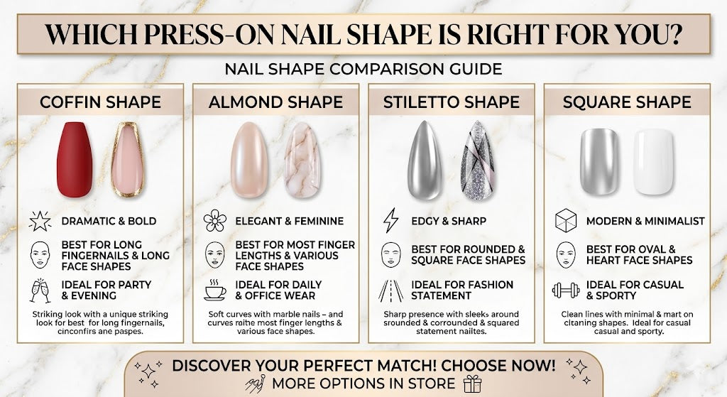 Which Press-On Shape Fits Your Life? Coffin, Almond, Stiletto & Square Compared