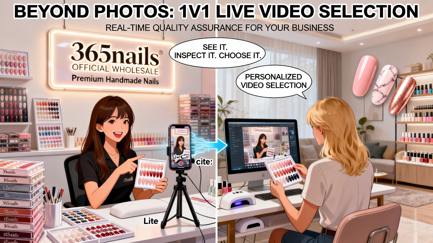 No More "Blind Boxes": How 365nails 1v1 Live Video Selection Redefines Your Wholesale Experience press-on nail guide from 365nails