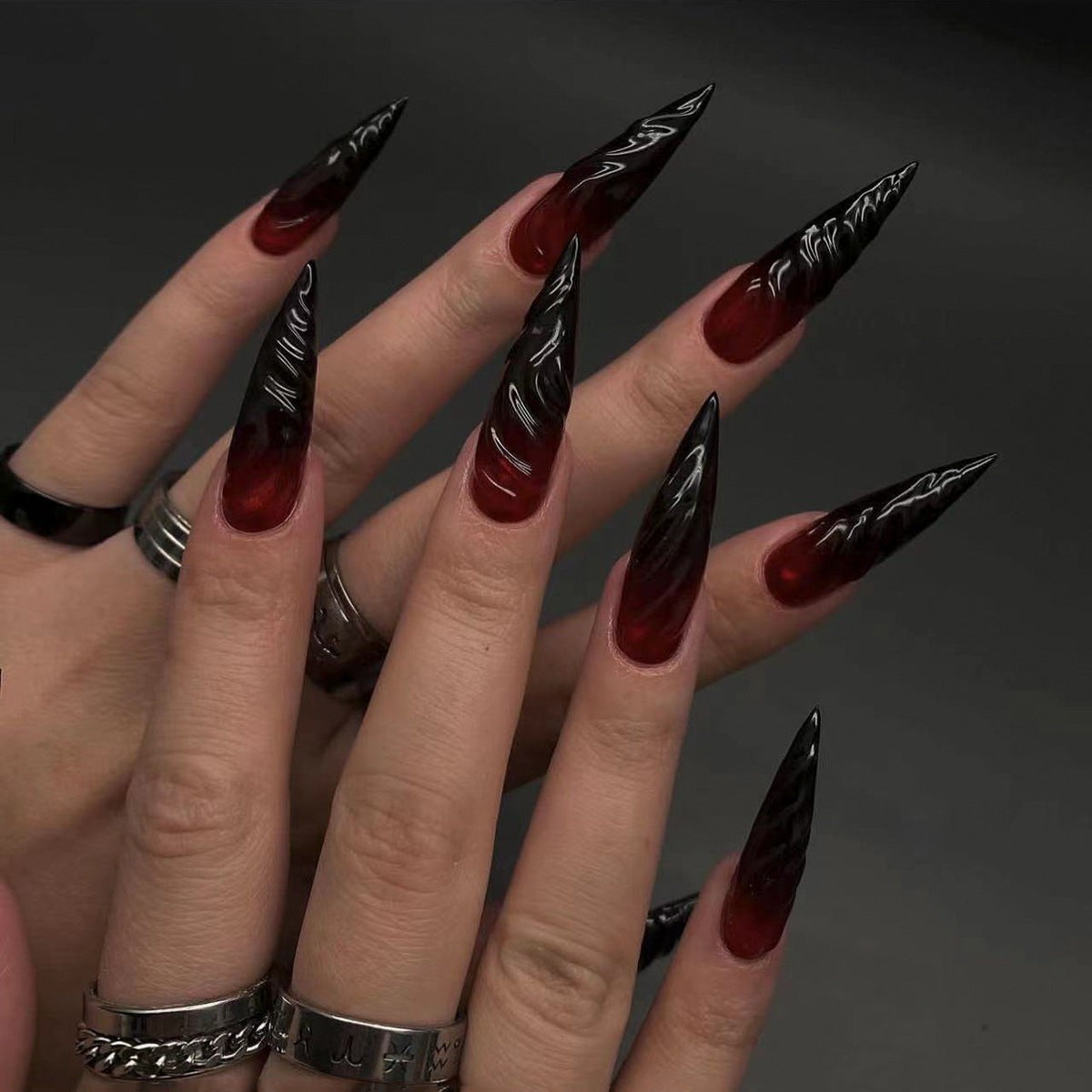 Halloween red black ombre 3D claw stiletto press-on nails