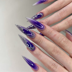 Purple Jelly Ombre Silver Chrome Stiletto Press-On Nails example for dropshipping brand quality testing