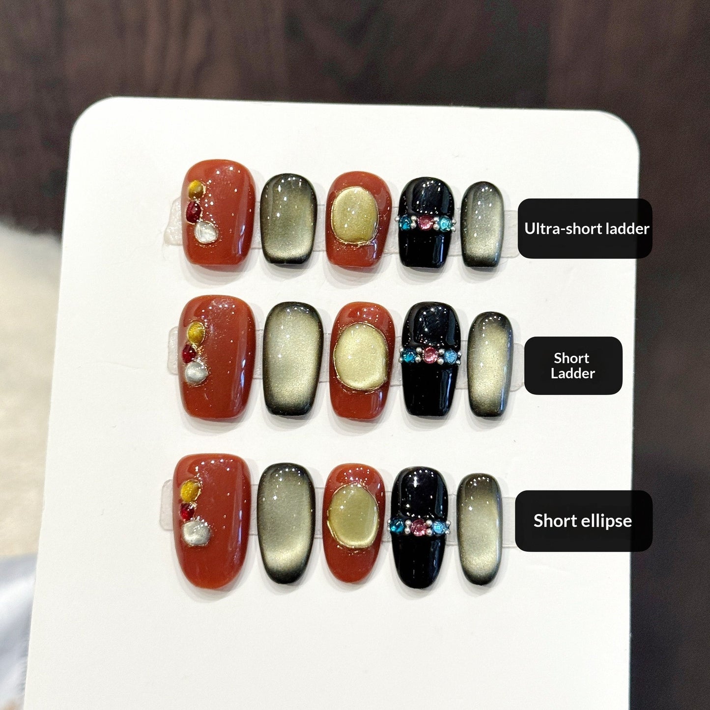 Red Black Cat Eye Short Press On Nails