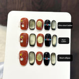 Red Black Cat Eye Short Press On Nails