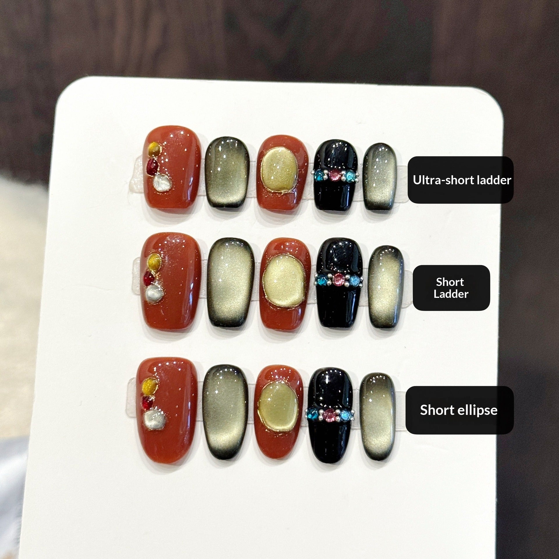 Red Black Cat Eye Short Press On Nails