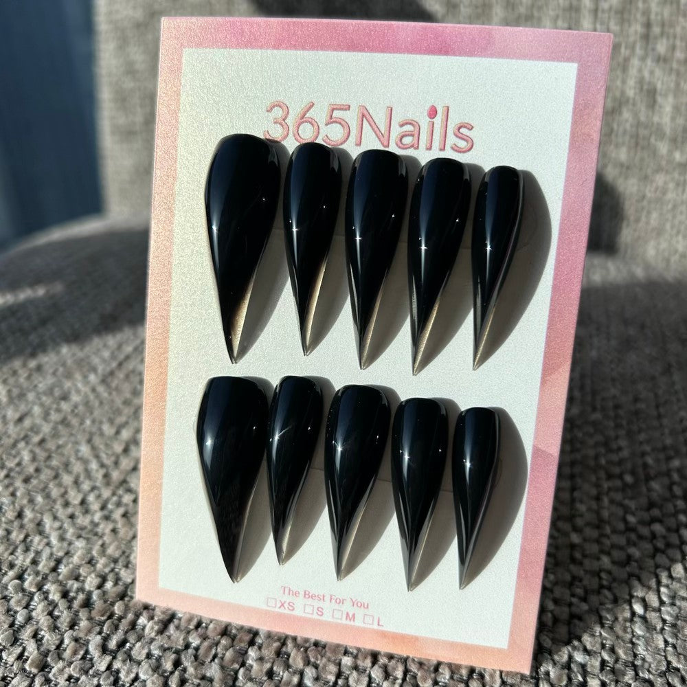 Pure Midnight Dragon Claw Stiletto Glossy Jet Black Handmade Dragon Nail