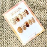 365nails: "Amber Daisy" – Amber Marble & Hand-painted Floral Handmade Oval Nails