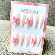 365nails: "Blush Blossom" – Unhas Amêndoas Florais 3D Feitas à Mão