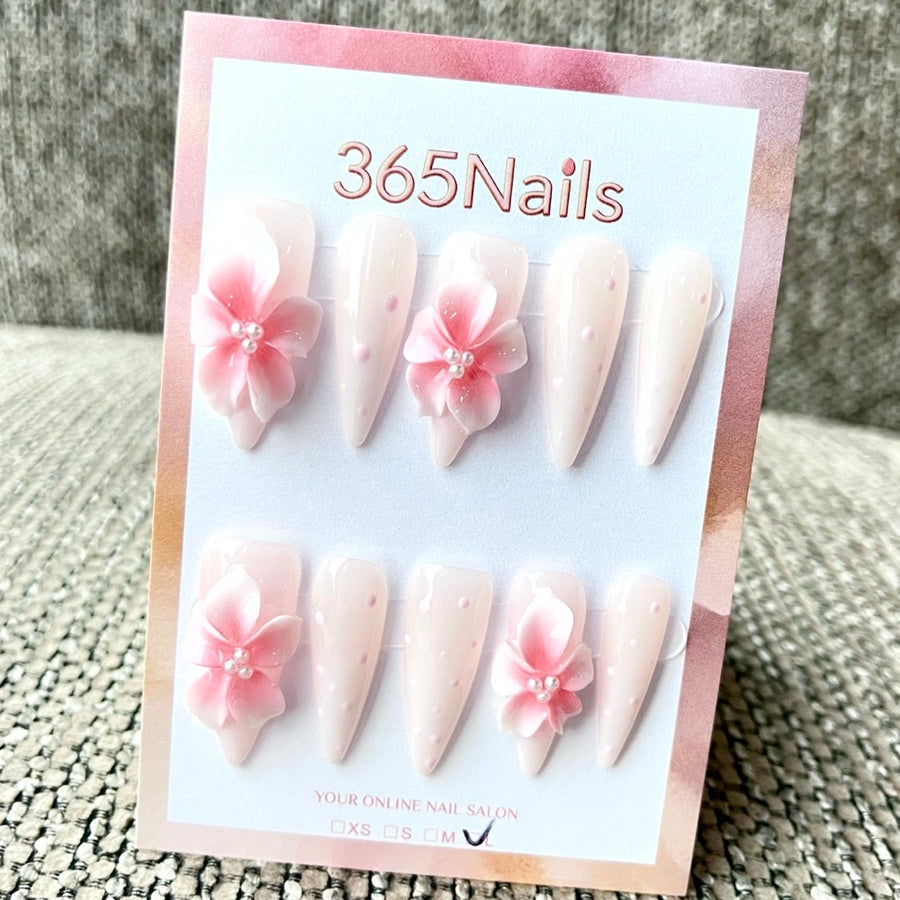 365nails: "Blush Blossom" – 3D Floral Handmade Almond Nails