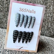 Monochrome Croc - Black White Stiletto Press-On Nails
