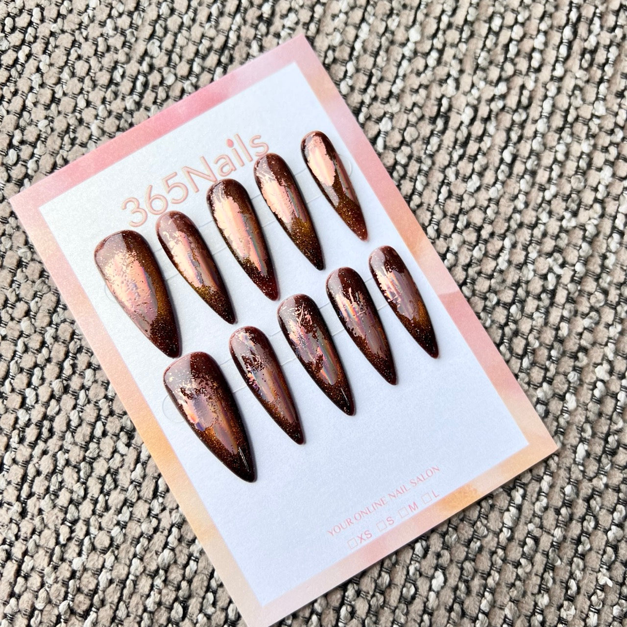 Cosmic Fatale: "Bronze Holographic Foil" – Long Sharp Stiletto Handmade Press On Nails