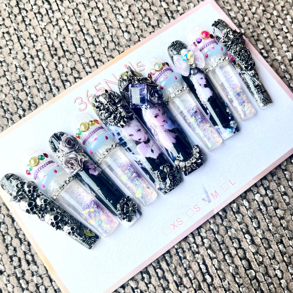 365nails: "Dark Fantasy" – 3D Gothic Figure Handmade Coffin Nails-5.5cm