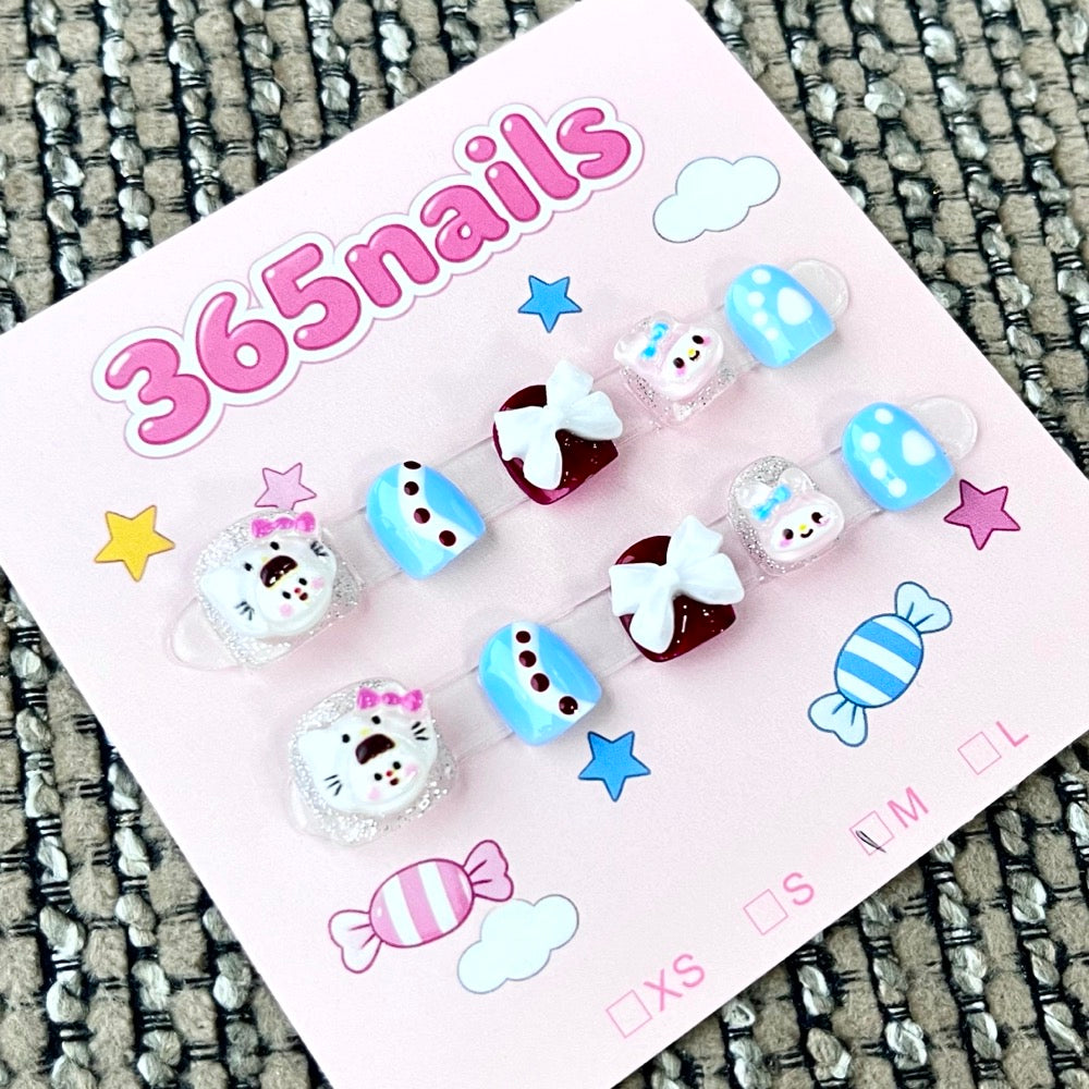 365nails: "Sweet Bow Kitty" – 3D Character & Bow Handmade Short Square Nails
