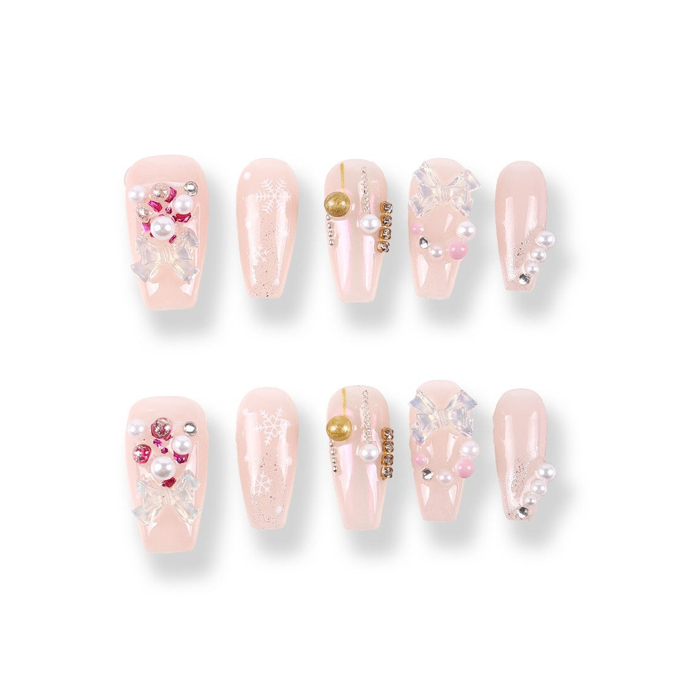 365Nails Nude Snowflake Pearl Embellished Set