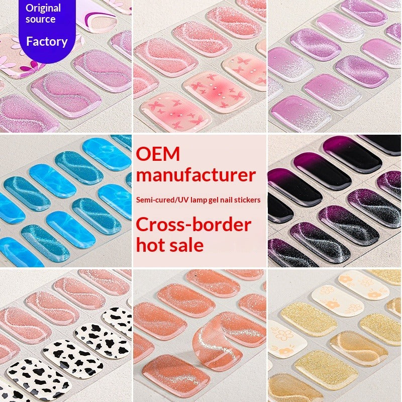 Semi-Cured Gel Nail Strips Sparkle Spotlight Cat Eye Glossy Design (MOQ=3)