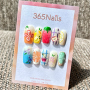 365nails: "Fruit Picnic" – 3D Handmade Long Square Press On Nails
