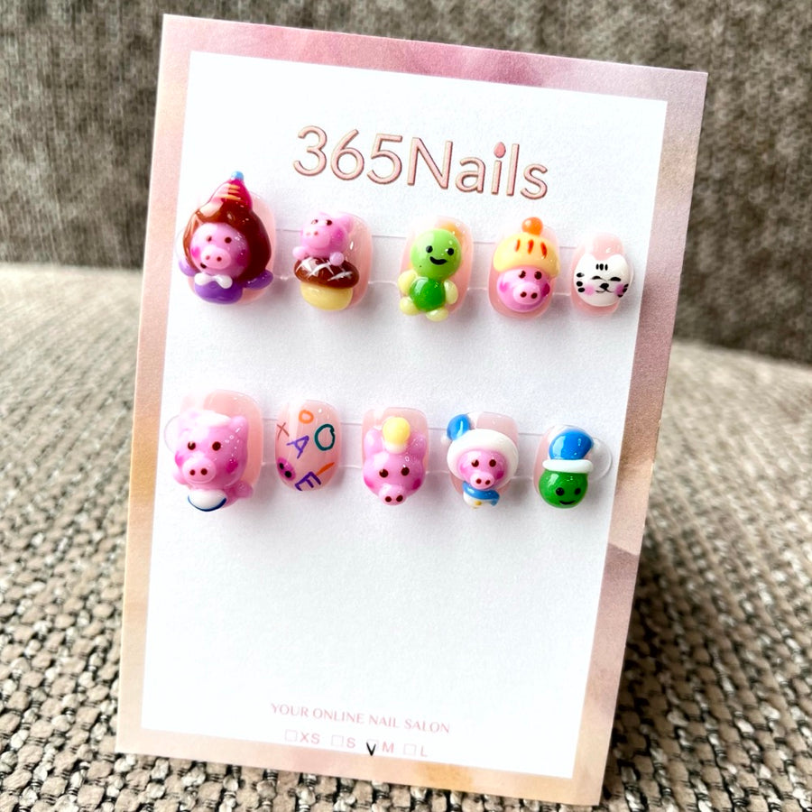 365nails: "Pastel Dreamland" – 3D Cute Cartoon Short Square Nails