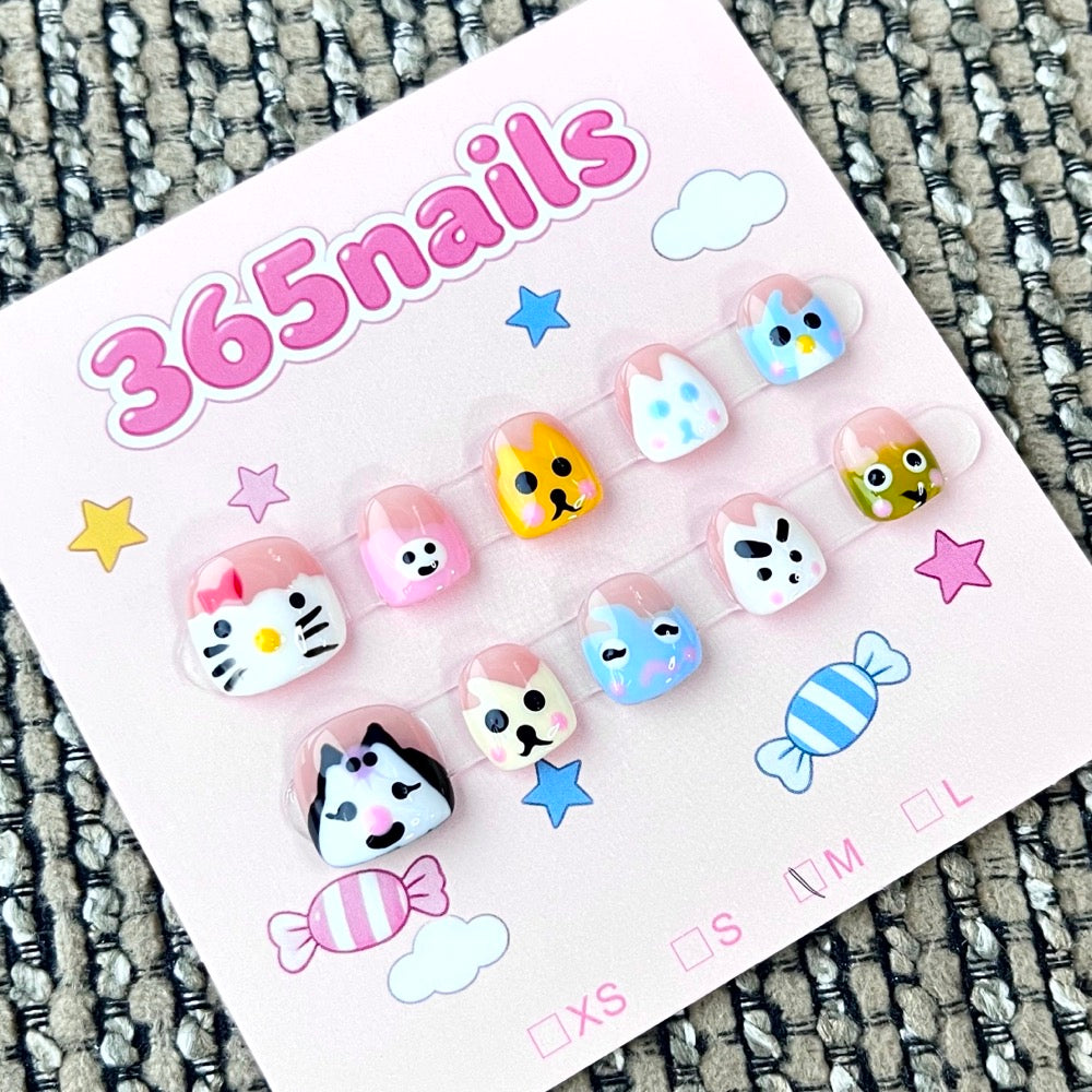 365nails: "Kawaii Pet Pals" – 3D Animal Face Handmade Short Square Nails